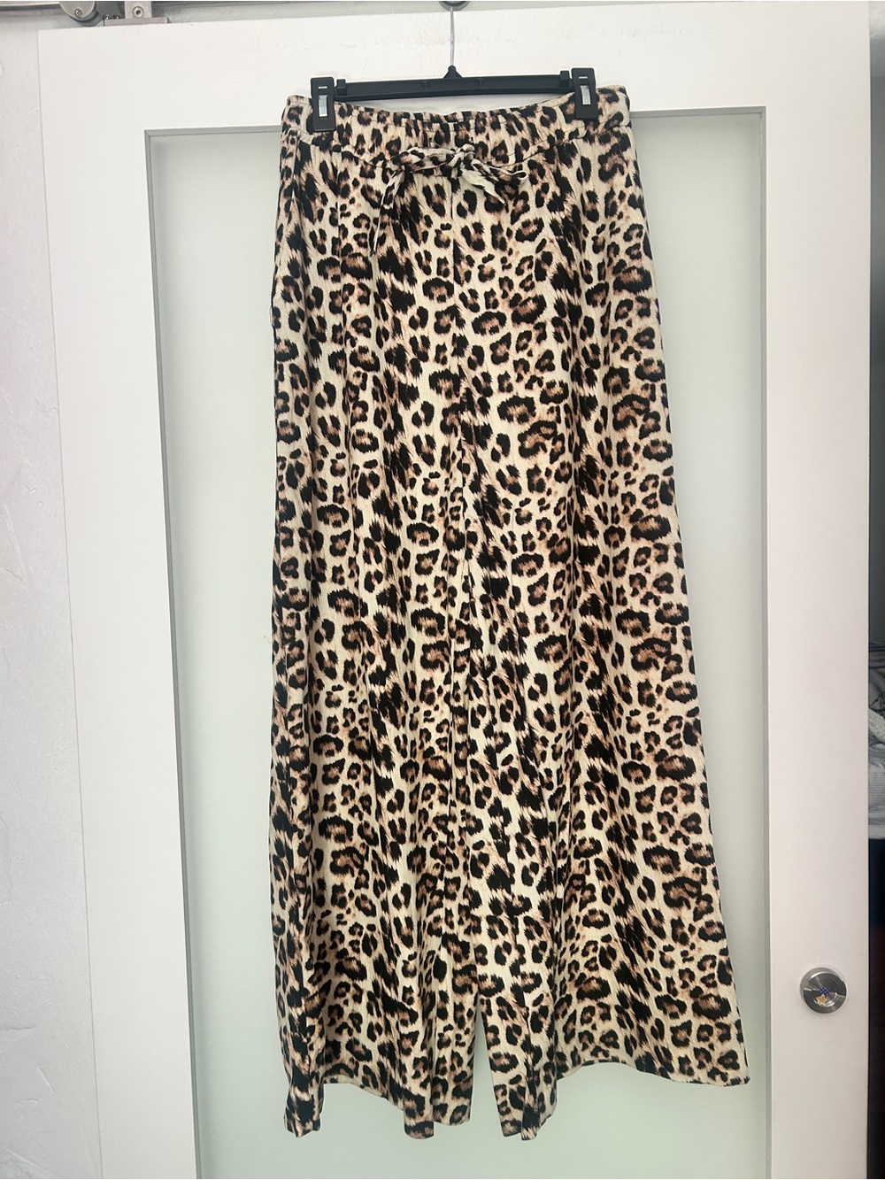 Zara wide leg leopard print linen blend pull on pants M